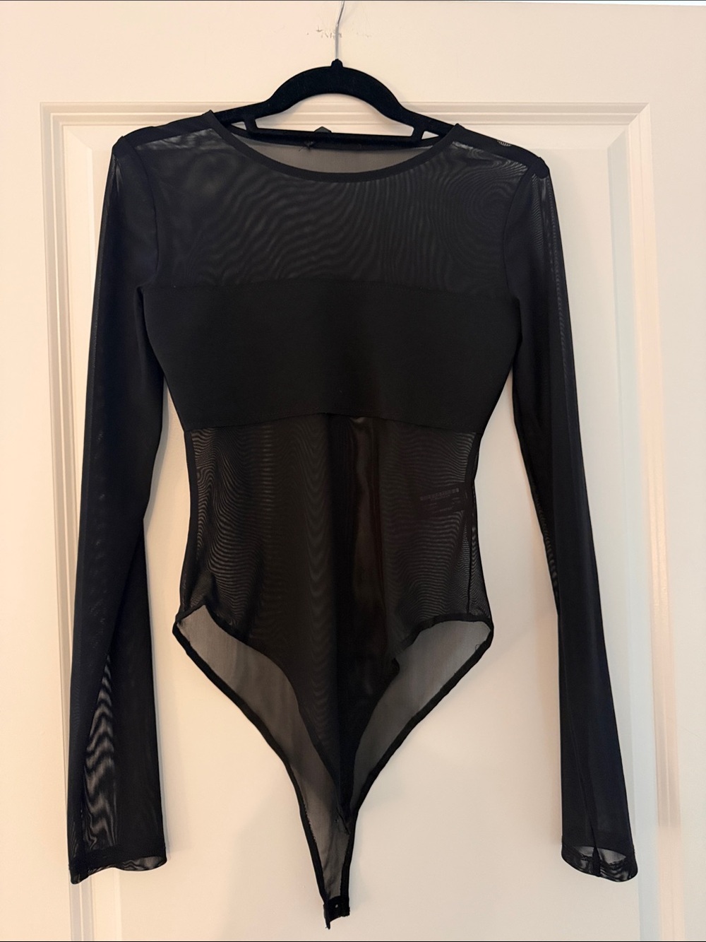 Zara Black Long-Sleeve Sheer Mesh Bodysuit